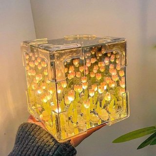 Acrylic Tulip Sea Cube Đèn Ngủ LED Mềm Phát Sáng Bàn Trang Trí Phòng Ngủ Đèn Handmade