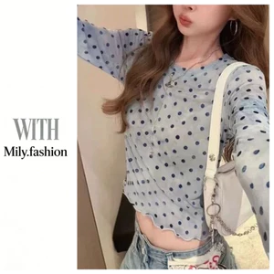 Milyfashion Slim-fit Slimmer Look Polka Dot Tie-Dye Gạc dài tay in hình mùa hè Gra