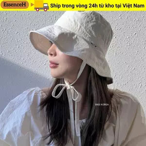 Mũ ngư dân ESSENCEH, Mũ chống nắng dây chống nắng màu trơn, Ins buộc dây mỏng Mũ xô ngoài trời
