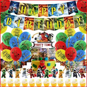 ST2 Ninjago Chủ đề trẻ em trang trí tiệc biểu ngữ bánh topper bóng bay thiệp mời bộ cung cấp TS2