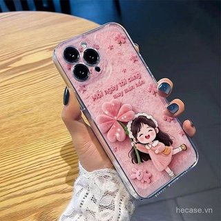 Ốp Điện Thoại Bốn Lá Cỏ Ba Lá Hồng Họa Tiết Cô Gái Thích Hợp Cho iPhone 11promax 12promax 11 12 13 14 Pro Max 15promax 15 16 17 Pro Max xr xs 12pro 13pro Vỏ Linh Hoạt Chống Sốc