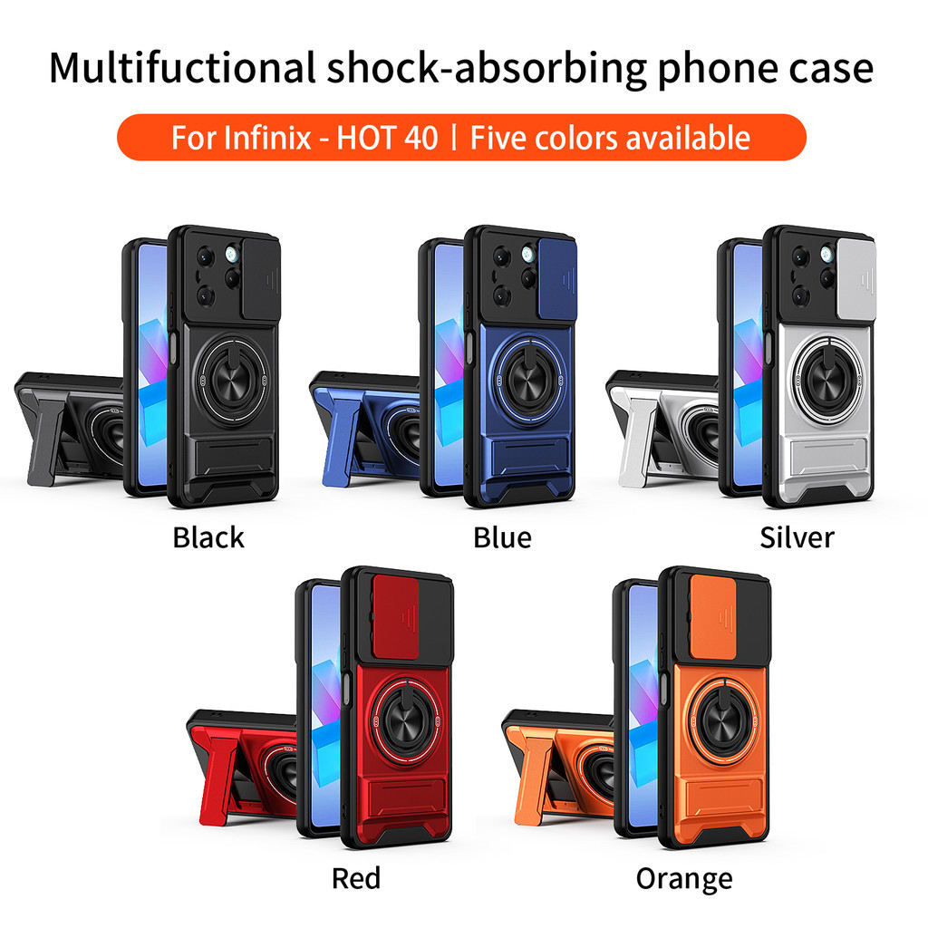Ốp Điện Thoại Đa Năng Sang Trọng Thích Hợp Cho Infinix Hot 40 Pro 4G 50 60 70 Dây 360°Giá đỡ vòng có vỏ máy ảnh Vỏ bảo vệ toàn diện chống sốc