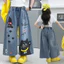 Bé Gái Denim Quần Ống Rộng Mùa Hè 2026 Phong Cách Mới Trẻ Em Hoạt Hình Mèo In Mắt Cá Chân Quần