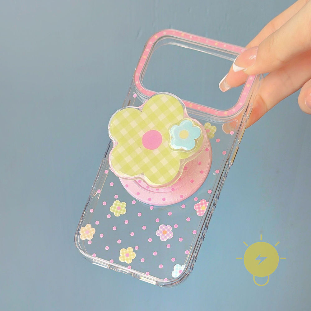 Phone Case For iPhone 17 Pro Max 16 15 with Griptok TPU Magnetic Transparent Mini Flower Aesthetic Korean Cute