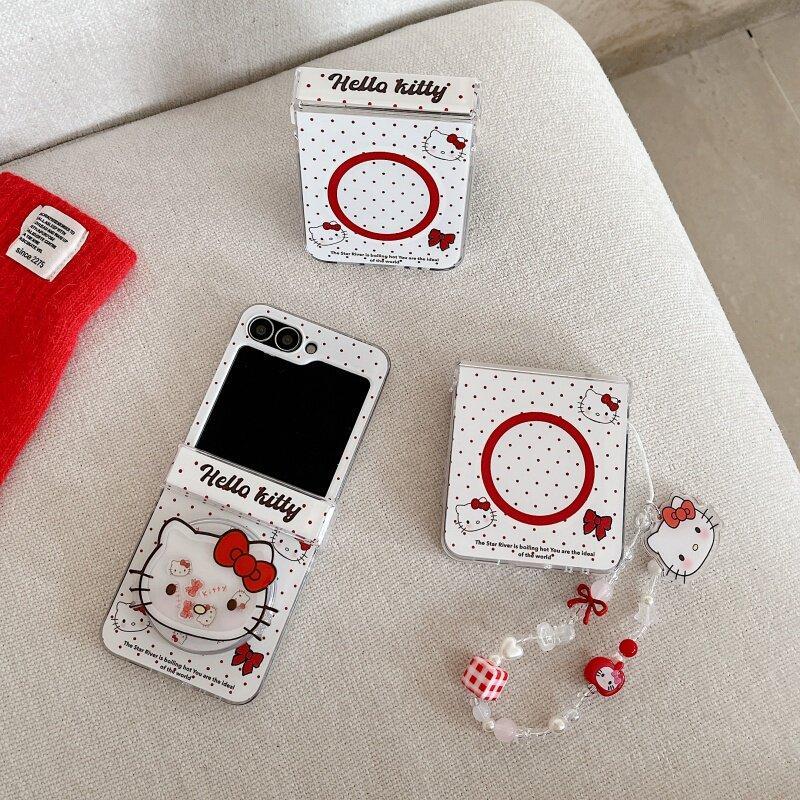 Thích Hợp Cho Samsung Galaxy ZFlip7 zflip6 Red Polka-Dot Kt Vỏ Điện Thoại Từ Tính Dây Gấp Vỏ Cứng Cho Z Flip 7 6 5 4 3 5G Vỏ Bảo Vệ