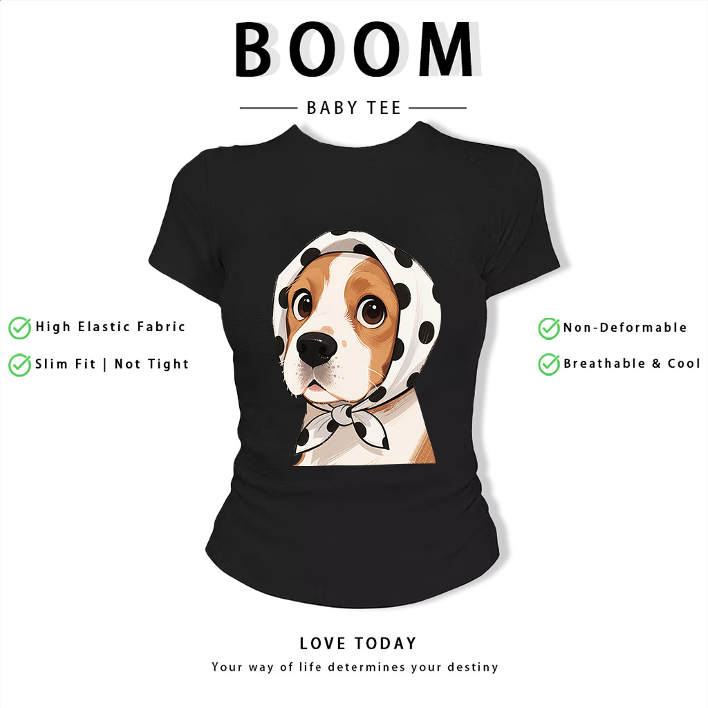 BOOM Áo Baby Tee Nữ Cotton Ôm Body-Áo Thun Ngắn Tay Y2K In Hình PhongCách Mùa Hè, Cổ Tròn Hàng Đầucách hàn quốc phongV91