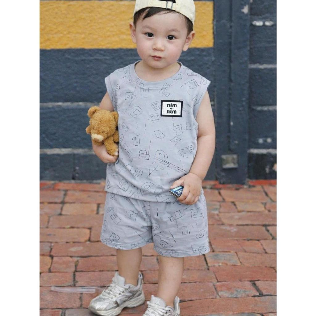 MIM Bộ Quần Áo Cộc Tay Unisex Cho Bé 7-50kg Chất Liệu An Toàn Thoáng Mát Thiết Kế Thời Trang 4 Màu 4 Bộ