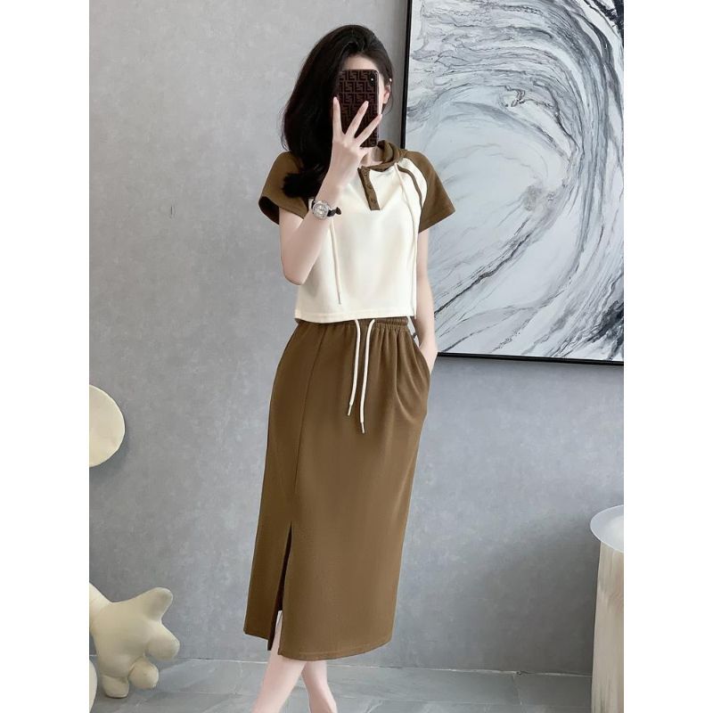 [Seckill trong thời gian có hạn] Bộ váy mùa hè phù hợp với váy giảm tuổi Váy nữ mỏng hơn Nhìn đường phố chiên thời trang thông thường Phong cách thể thao Trượt tuyết nửa chiều