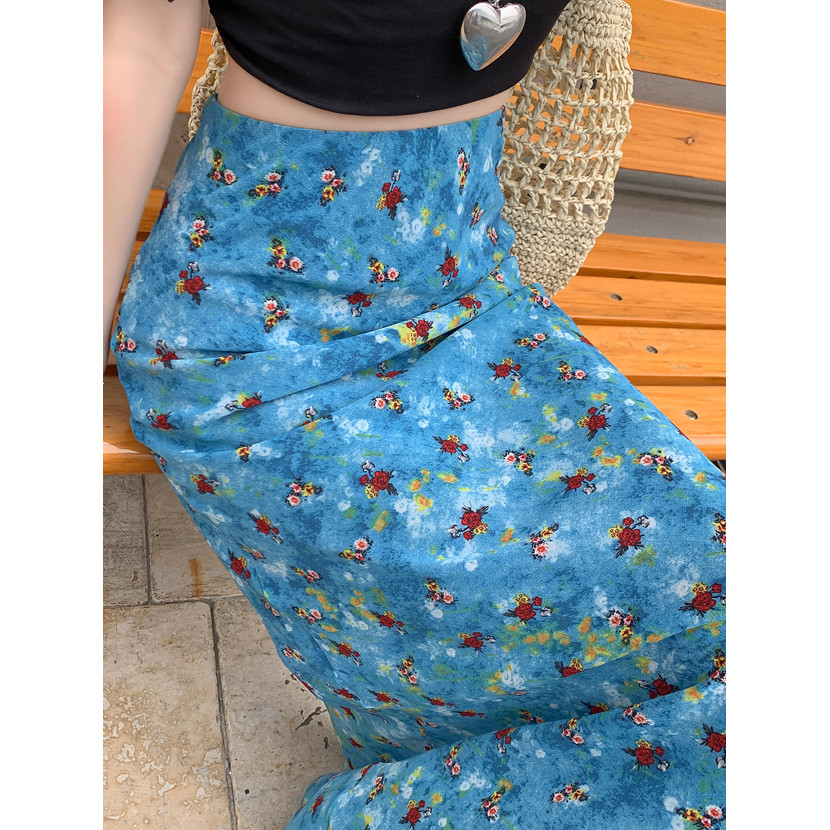 SUXI Váy chữ A dáng rộng thông thường in hoa mềm dành cho nữ mùa hè mới 260504