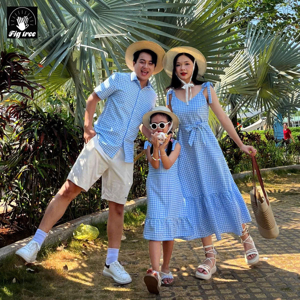 Đồ Gia Đình Fig Tree Ô Caro Xanh Nhẹ Nhàng, Tươi Mát, Set Đồ Cực Trendy Cho Gia Đình Du Lịch MS 170A