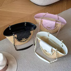 ins2026 Túi Xô Dệt Phong Cách Mới Túi Giỏ Rau Túi Đi Biển Túi Rơm Handmade Túi Tote Đeo Vai Phù Hợp Với Nữ