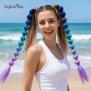 AqToCna 22 Inch Tổng Hợp Đầy Màu Sắc Bện Bong Bóng Đuôi Ngựa Nối Dài Nhẹ Và Dễ Dàng Kẹp Trong Cho Tiệc Cosplay AqToCna