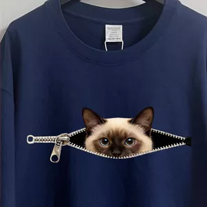 Dây Kéo Mèo Xiêm In Hình Cotton Nguyên Chất Áo Thun Ngắn Tay Nam Nữ Cùng Phong Cách Phong Cách Mới Nhật Bản Thường Ngày Mùa Hè Cặp Đôi Áo Thun