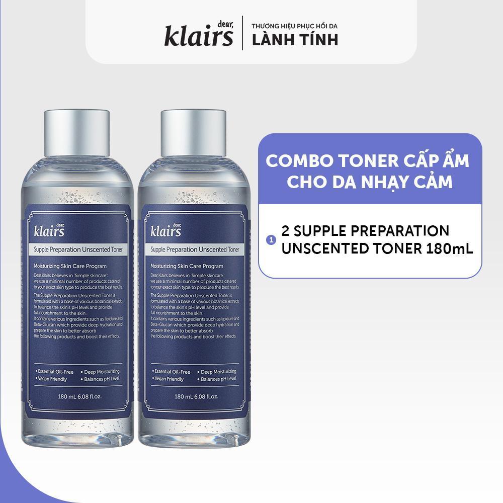 [ĐQ] Combo 2 Nước hoa hồng Dear, Klairs Supple Preparation Unscented Toner 180ml cấp ẩm cho mọi loại da