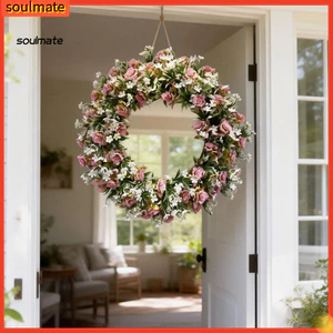 Linh hồn| Vòng hoa hoa thủ công Trang trí hoa trà Handmade Hoa hồng thực tế Móc treo vòng hoa Camellia để trang trí lò sưởi tường cửa – Nhà hoa mùa xuân cho Đông Nam