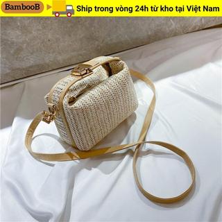 Túi cói BAMBOOB, Dây đeo vai Ví dệt nhỏ, Túi xách thời trang đan ống hút phong cách Bohemian mùa hè