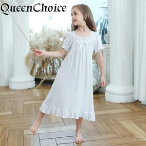 Bé Gái Phong Cách Công Chúa Đầm Trẻ Em Chắc Chắn Trắng Dài Tay Đồ Ngủ Trẻ Em Cotton Váy Ngủ