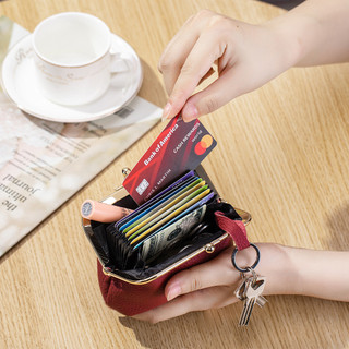 Ví đựng tiền xu Mini da bò lớp đầu tiên dành cho nữ, Kẹp vàng vị trí nhiều thẻ bằng da thật