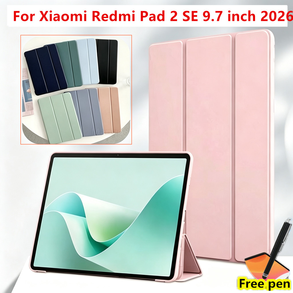 Ốp Lưng Cho Xiaomi Redmi Pad 2 SE 9.7 Inch 2026 Redmi Pad 2 9.7 Inch 2026 Mềm TPU Cảm Giác Da Đánh Thức Ốp Lưng TPU Mềm Chống Sốc Ba Lần Gấp Đứng Vỏ Lật Máy Tính Bảng