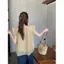 Áo sơ mi màu cà phê cổ điển Hàn Quốc dành cho nữ Mùa hè Phong cách mới Áo thun cổ tròn nhăn dáng rộng Playful Top