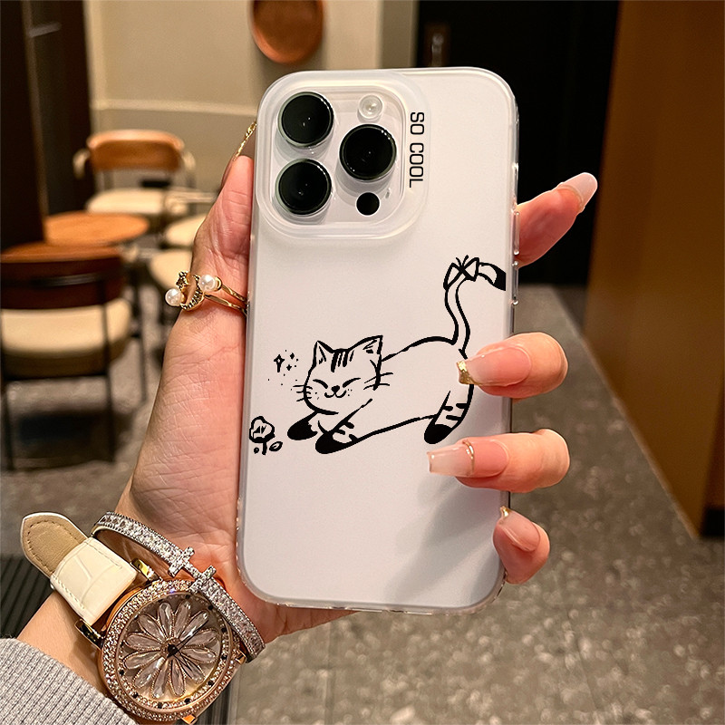Ốp lưng iPhone 17/16/15/14/13/12/11 Pro Max mèo lười dễ thương, chống trầy xước