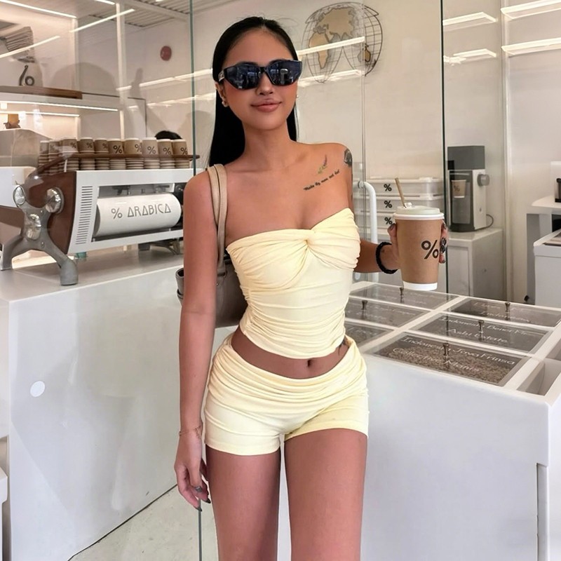 Cutenew Quần Ngọt Ngào Phù Hợp Với Skinny Xuất Hiện Cao Hơn Vai Co Giãn Mỏng Ánh Sáng Nữ Mùa Hè Bộ 2 Mảnh