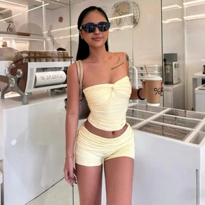 Cutenew Quần Ngọt Ngào Phù Hợp Với Skinny Xuất Hiện Cao Hơn Vai Co Giãn Mỏng Ánh Sáng Nữ Mùa Hè Bộ 2 Mảnh