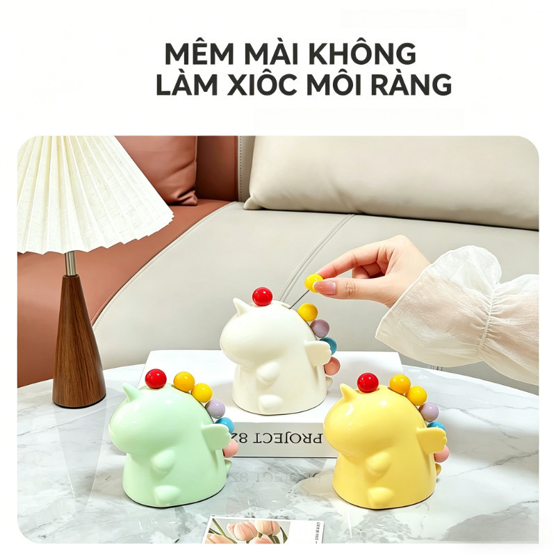 Nĩa Ăn Trái Cây Thép Không Gỉ 304, Đế Cắm Hình Kỳ Lân Gốm Sứ, Kèm 6 Nĩa Màu,Decor Bàn Ăn