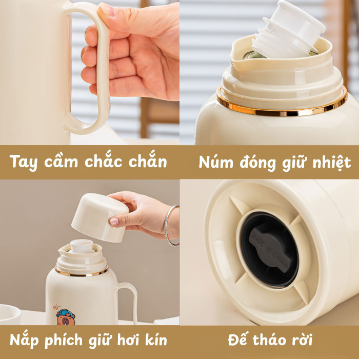 Bình Giữ Nhiệt 1L HomeMate – Phích Nước Mini Giữ Nóng Lạnh Đến 36H, Bình Nước Inox 304 Có Quai Xách Tiện Lợi