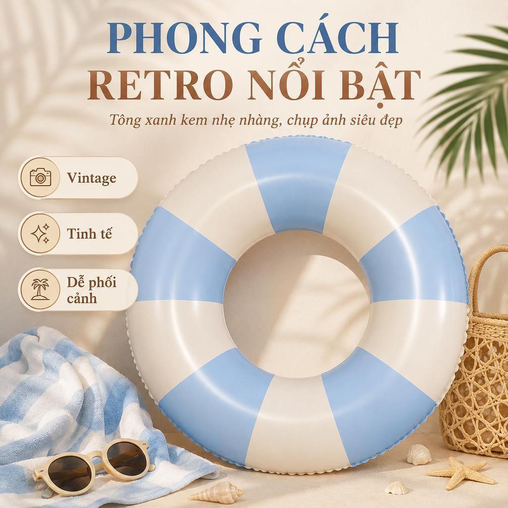 Phao Bơi Tròn PVC An Toàn Cho Mọi Lứa Tuổi, Đa Dạng Kích Thước 60-90cm, Màu Cầu Vồng, Dưa Hấu, Donut Hồng, Sọc Xanh, Sọc