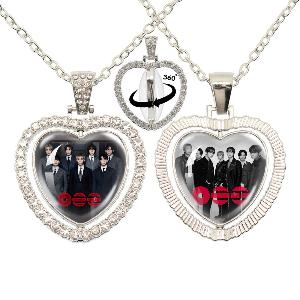 SQ Kpop BTS ARIRANG Time Gem Heart Diamond Vòng cổ xoay hai mặt