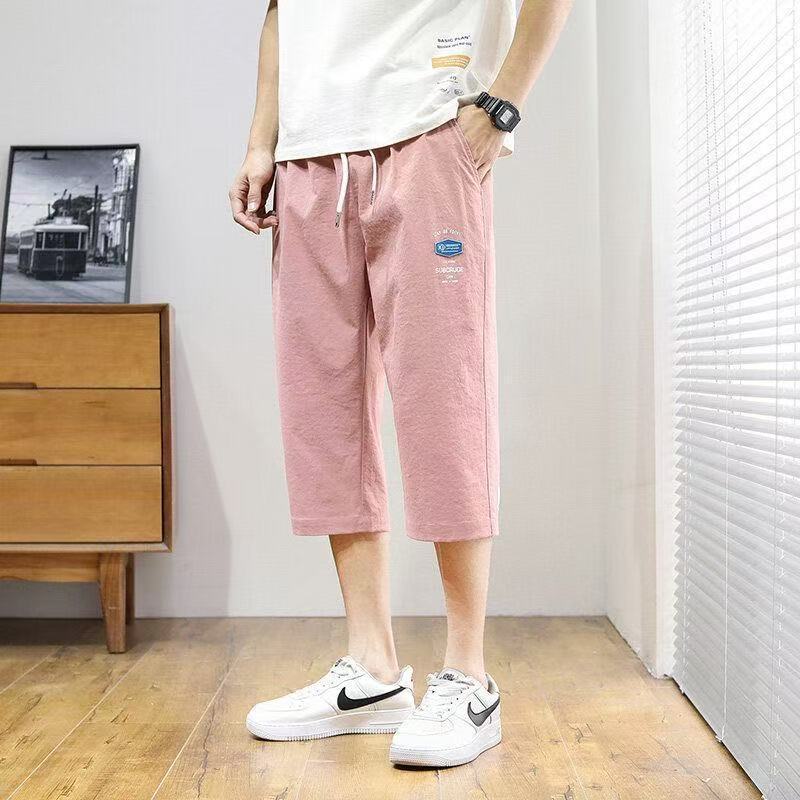 Thường Ngày Băng Lụa Crop Quần Mùa Hè Dạo Phố Rời Thẳng Thể Thao Quần Short Mỏng Mặc Ngoài Nam Hợp Thời Trang UZZ6
