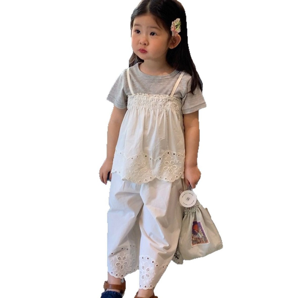 Mùa Hè 2026 Phong Cách Mới Bé Gái Ren Sling Top + Quần Ren Trẻ Em Phù Hợp Với Mùa Hè