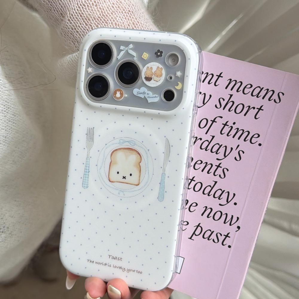 Vỏ cứng Tương thích với iPhone 13 14 14Pro 14ProMax 15 15Pro 15ProMax 16 16Pro 16ProMax 17 17Pro 17ProMax Vỏ nam châm họa tiết bánh mì chấm bi