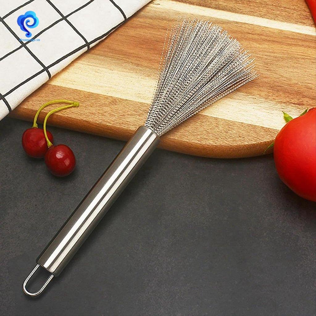 [dreamedge] Bàn chải cho nhà bếp Dây thép không gỉ và tay cầm có móc treo Tấm bếp nồi, Tay nghề tinh xảo dễ sử dụng