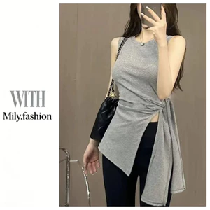 Milyfashion Gợi Cảm Tinh Khiết Desire Cao Khe Ren Áo Thun Ngắn Tay Nữ Mùa Hè Phong Cách Mới Không Đều Nghẹt Eo Ôm Hơn Nhìn Trang Trọng S