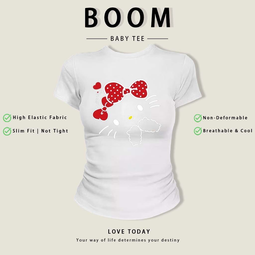 BOOM Áo Baby Tee Nữ Cotton Ôm Body-Áo Thun Ngắn Tay Y2K In Hình PhongCách Mùa Hè, Cổ Tròn Hàng Đầucách hàn quốc phongE71
