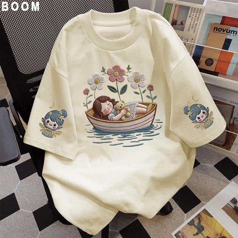 Áo thun chữ thêu nữ kiểu hàn quốc form rộng tay lỡ cổ tròn cotton mát - hè hot trend in cách dễ thương- Local brand #34