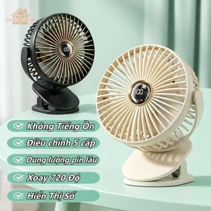 quạt tích điện mini xoay 720 độ không tiếng ồn đèn ngủ pin lâu 5 cấp gió phòng ngủ văn phòng