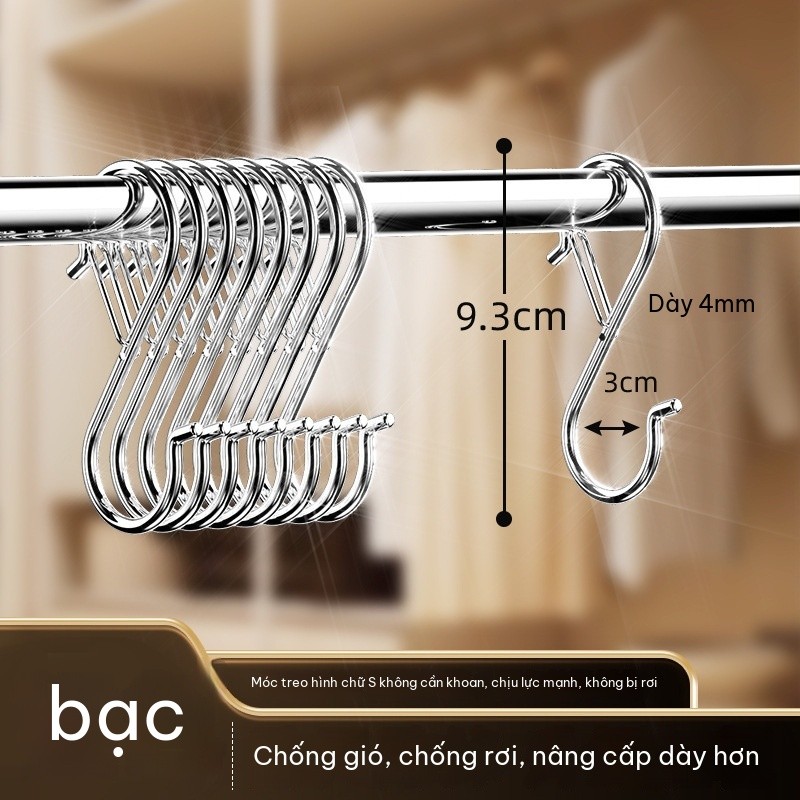 Móc Treo Chữ S Cao Cấp – Móc Thép Treo Đồ Nhà Bếp, Tủ Quần Áo, Chống Gỉ, Chịu Lực Tốt