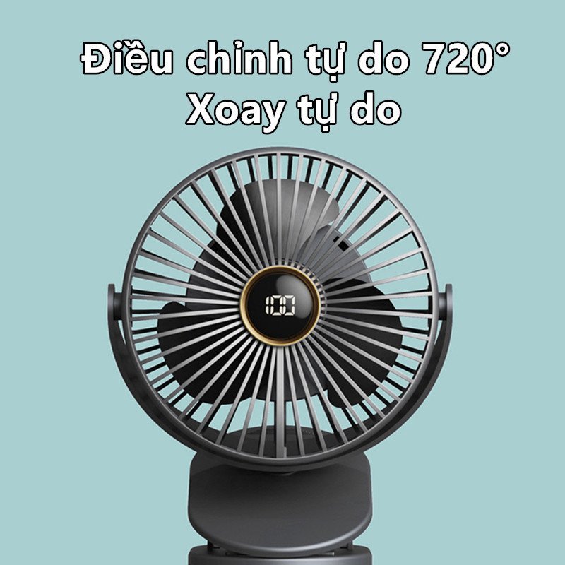 quạt tích điện mini xoay 360 độ 5 cấp gió không tiếng ồn pin lâu đèn ngủ phòng ngủ văn phòng