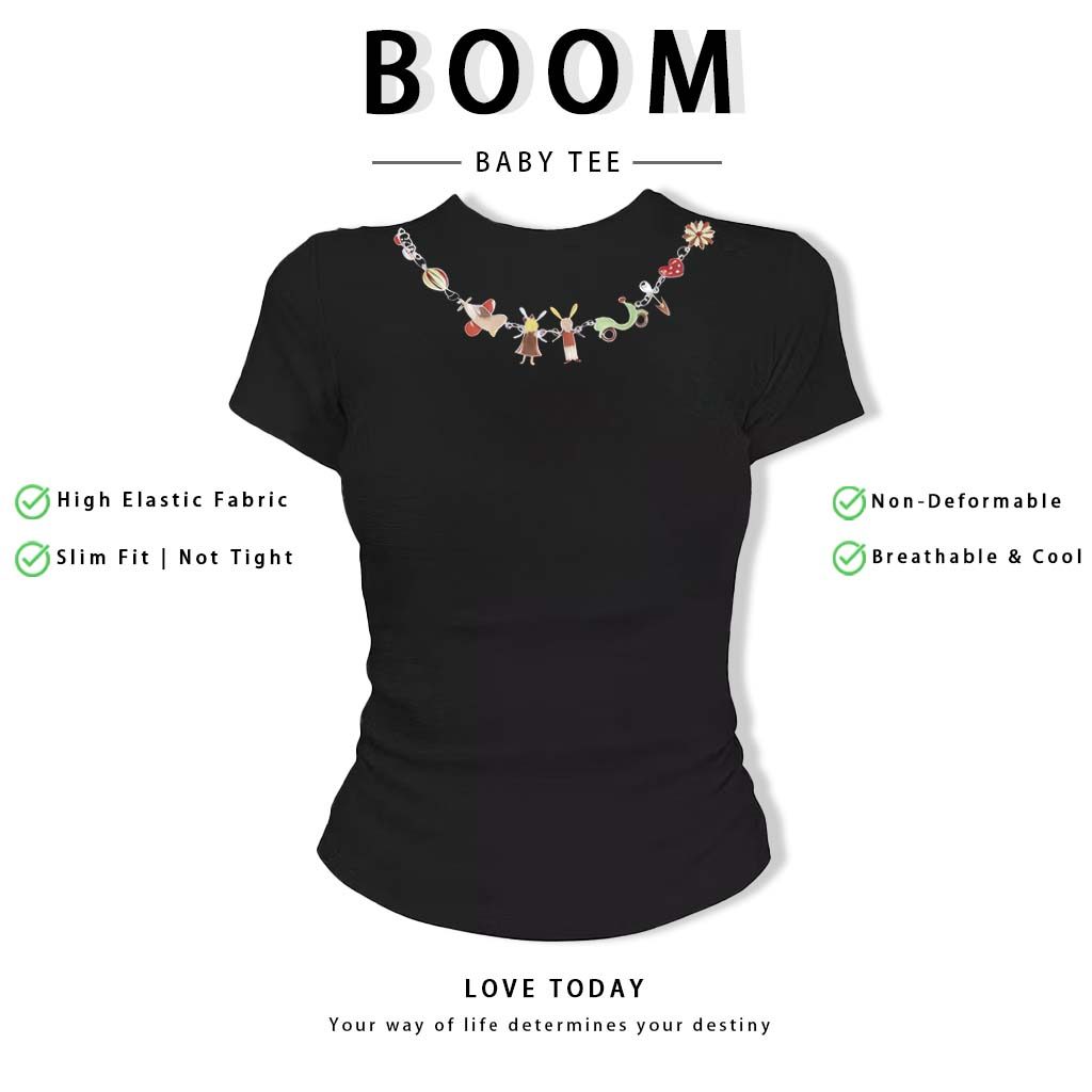 BOOM Áo Baby Tee Nữ Cotton Ôm Body-Áo Thun Ngắn Tay Y2K In Hình PhongCách Mùa Hè, Cổ Tròn Hàng Đầucách hàn quốc phongR14