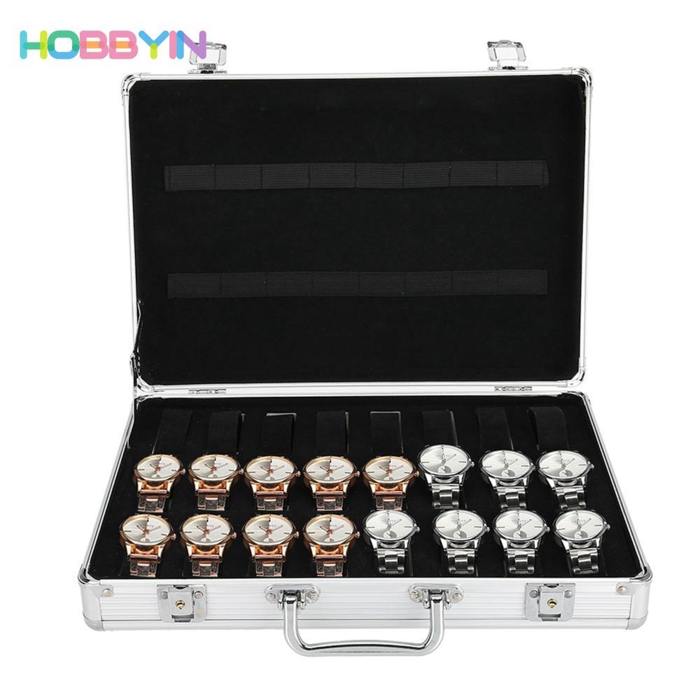 Hộp đồng hồ HOBBYIN, Lưu trữ nhôm bạc, Màn hình đồng hồ hộp nhôm chắc chắn cầm tay 24 khe tiện lợi