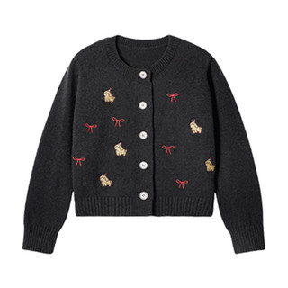 Áo khoác cardigan dệt kim thêu nơ hình cún con, kiểu dáng thời trang nhẹ nhàng, ngắn tay, đa năng dành cho nữ.