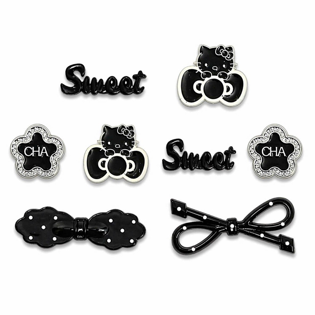 Set Charm Hello Kitty Đen Full Nơ Chấm Bi Hoa Hồng Cá Tính Cool Ngầu Trang Trí Dép Crocs Phụ Kiện Xinh Hot Trend 2026