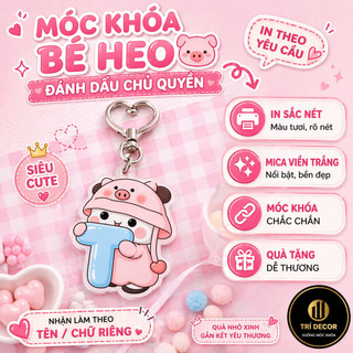 Móc Khoá Chữ Cái Bé Heo Hồng Đội Mũ Cute