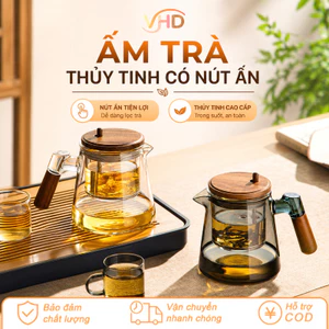 Ấm Trà Thủy Tinh Có Nút Ấn – Tách Nước & Bã Trà, Lọc Inox, Chịu Nhiệt, Pha Trà Gia Dụng Tiện Lợi, Đẹp & Dễ Dùng