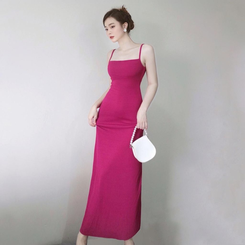 Đầm Body Hai Dây Chữ A Chất Len Tăm Co Giãn KA79