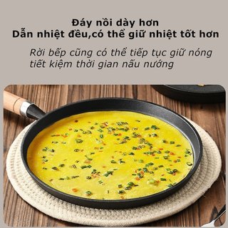 Gang Skillet Chống Dính Đế Bằng Gỗ Tay Cầm Bánh Nướng Bít Tết Chiên Chảo Cảm Ứng Lò Nướng Khí