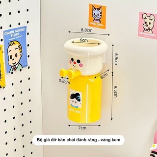 Giá đỡ bàn chải đánh răng treo tường ABS Cốc tổ chức phòng tắm Hoạt hình dễ thương Giá thoát nước phong cách Hàn Quốc